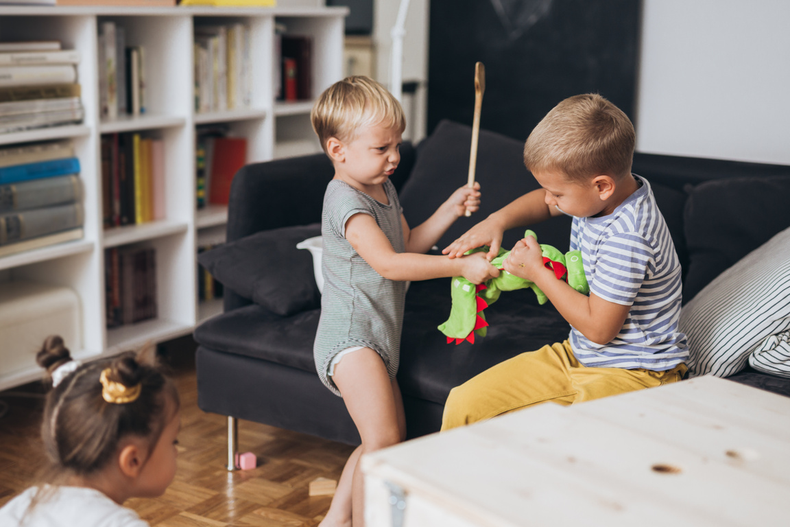 kids fighting over toy at home